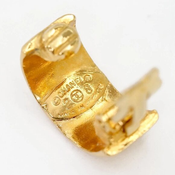 CHANEL PARIS 2 way Round Hoop Earrings Gold Tone 28 Auth w/Box - Picture 12 of 16